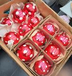 Vintage kerstballen rood witte stippen polkadot glas stip, Diversen, Kerst, Ophalen of Verzenden, Gebruikt