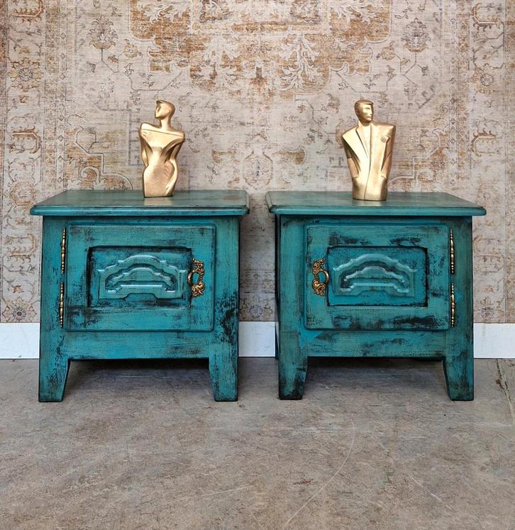 India Ibiza nachtkastjes/ vintage stijl kastjes, Huis en Inrichting, Slaapkamer | Nachtkastjes, Minder dan 55 cm, Minder dan 45 cm