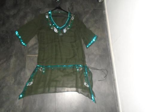 DiDi Aparte Groen Viscose Jurk met Pailletten maat XXL ZGAN, Kleding | Dames, Jurken, Zo goed als nieuw, Maat 46/48 (XL) of groter