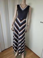 Vintage Racele katoenen gestreepte maxi jurk jaren 70, Kleding | Dames, Maat 38/40 (M), Zwart, Ophalen of Verzenden, Onder de knie