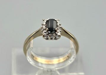 Gouden Vintage ring edelsteen saffier en diamant. 2025/532. beschikbaar voor biedingen