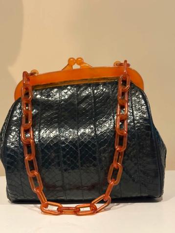 Vintage clutch slangenleer marineblauw beschikbaar voor biedingen