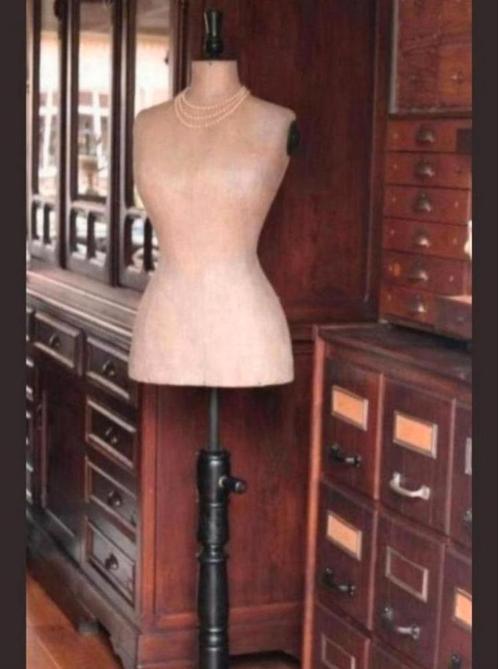 Antieke Linnen Wespentaille Paspop op Standaard/Mannequin, Antiek en Kunst, Curiosa en Brocante, Ophalen of Verzenden