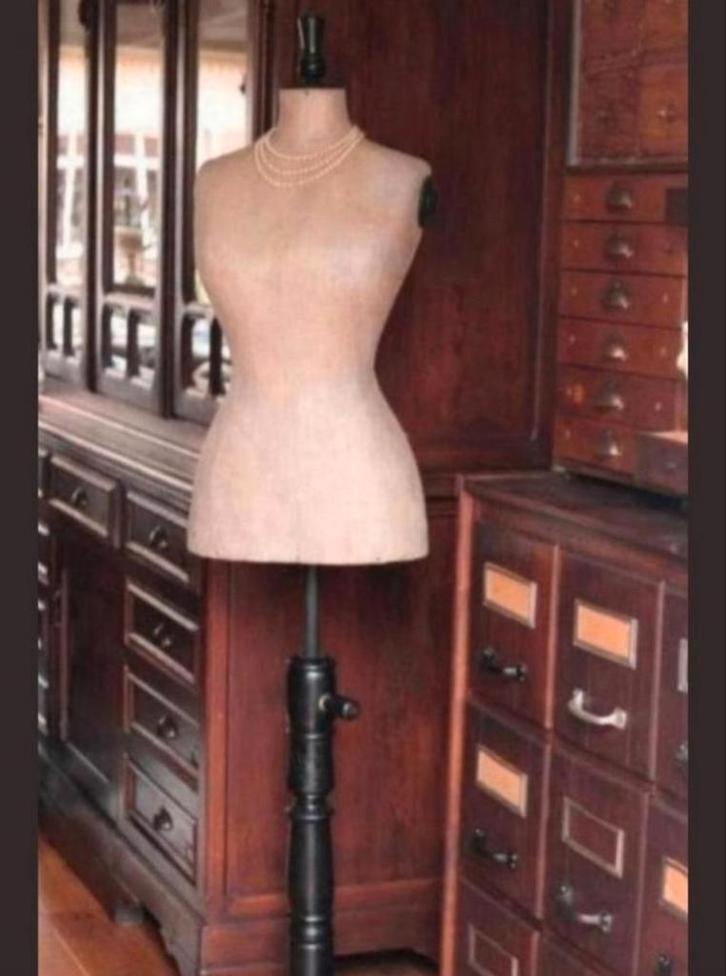 Antieke Linnen Wespentaille Paspop op Standaard/Mannequin, Antiek en Kunst, Curiosa en Brocante, Ophalen of Verzenden