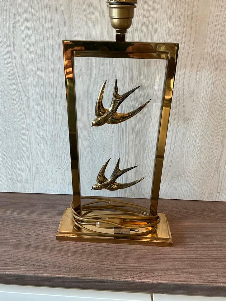 Vintage messing  Lamp met Vogels hollywood regency, Huis en Inrichting, Lampen | Tafellampen, Gebruikt, 50 tot 75 cm, Glas, Ophalen of Verzenden