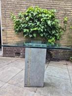 Terrastafel gehard glas op 2 stenen poten, 90 x 180 x 2 cm, Tuin en Terras, Tuintafels, Ophalen, Gebruikt, Rechthoekig, Overige materialen