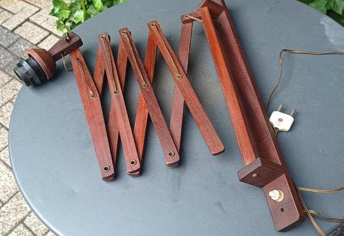 teakhouten schaarlamp- harmonica wandlamp- leeslamp 60'/er, Huis en Inrichting, Lampen | Wandlampen, Gebruikt, Hout, Overige materialen