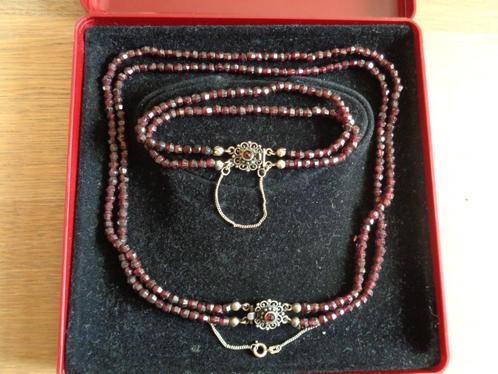 Granaten set, collier plus armband, Sieraden, Tassen en Uiterlijk, Antieke sieraden, Ketting, Zilver, Met edelsteen, Verzenden