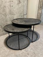 Salontafel Set Rond Zwart Hout/Metaal, Minder dan 45 cm, Minder dan 55 cm, Gebruikt, Rond