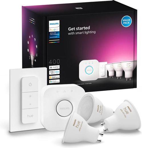 Philips Hue starterkit Wit & Gekleurd GU10 Nieuw!, Huis en Inrichting, Lampen | Losse lampen, Nieuw, Led-lamp, Minder dan 30 watt