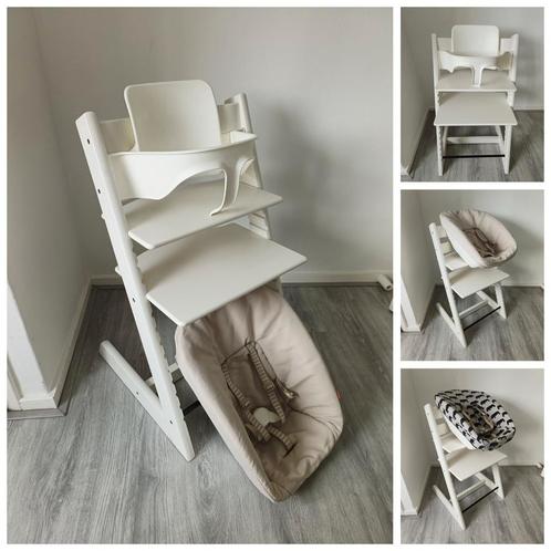Stokke Tripp Trapp wit met babyset, kussenset, extra hoes, Kinderen en Baby's, Kinderstoelen, Zo goed als nieuw, Meegroeistoel