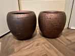 Bloempotten 2 stuks steen bruin/bronze 21,5 cm, Steen, Rond, Binnen, Ophalen of Verzenden