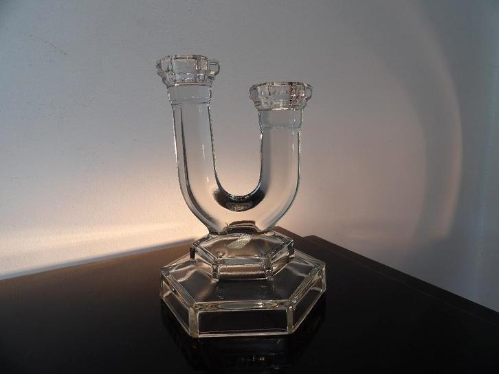 Art Deco Kandelaar Walther, transparant, Antiek en Kunst, Antiek | Kandelaars, Glas, Ophalen of Verzenden