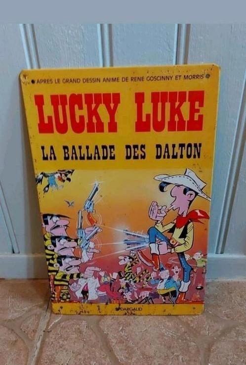 Franse metalen bord van Lucky Luke, Verzamelen, Stripfiguren, Zo goed als nieuw, Ophalen of Verzenden