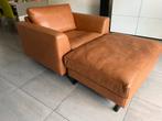 Leren fauteuil met hocker, Ophalen, Zo goed als nieuw, Leer, 75 tot 100 cm