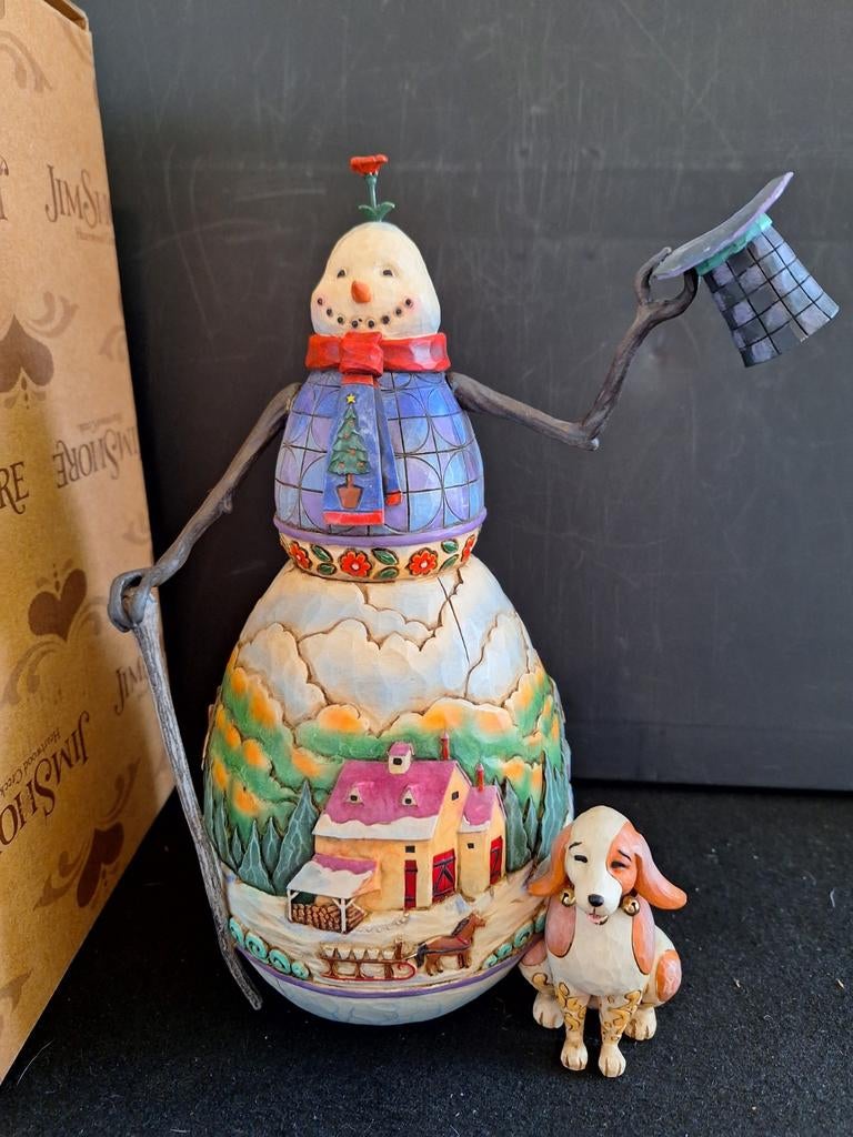 Jim Shore Heartwood Creek Sneeuwpop Snowman hond, Ophalen, Zo goed als nieuw, Beeldje of Figuurtje