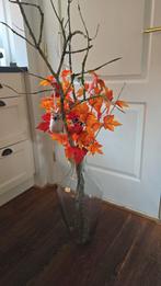 Glazen vaas met herfsttakken en uiltje, 50 tot 75 cm, Oranje, Ophalen of Verzenden, Glas