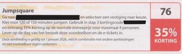 Jumpsquare. 35% korting. Postcodeloterij voordeelbon nr 76.  beschikbaar voor biedingen