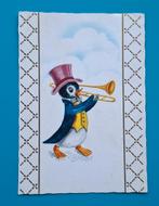 Ansichtkaart tekening pinguïn met trompet uit 1973, Verzamelen, Verzenden, 1960 tot 1980, Gelopen, Overige thema's