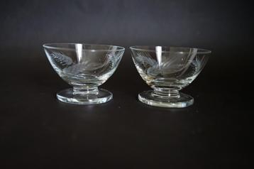 vintage antiek geslepen glas korenaar 2x dessertglas Leerdam beschikbaar voor biedingen