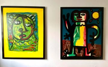 2 handgeschilderde abstracte schilderijen beschikbaar voor biedingen