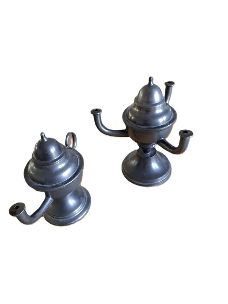 2 Tinnen olielampen (3-armig en 1-armig), Antiek en Kunst, Antiek | Lampen, Verzenden