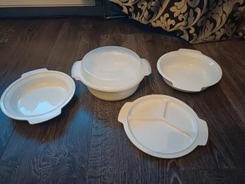 Witte plastic schalen set beschikbaar voor biedingen