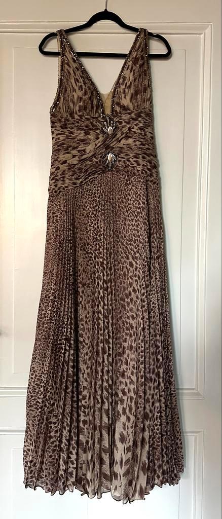 Elegante Feestjurk met Print, Kleding | Dames, Gelegenheidskleding, Zo goed als nieuw, Galajurk, Maat 34 (XS) of kleiner, Bruin