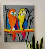 Vrolijk schilderij mat papagaaien, Ophalen of Verzenden