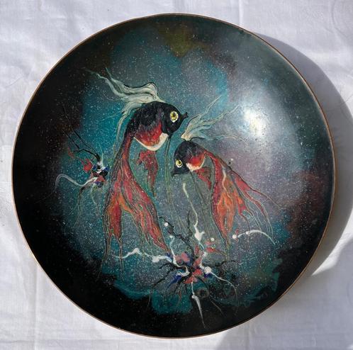 Schaal koperen geëmailleerde maanvissen art deco, Antiek en Kunst, Antiek | Woonaccessoires, Verzenden