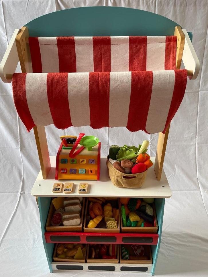 Houten 2in1 Marktkraam/Theater: Groot speelpakket incl. eten, Kinderen en Baby's, Speelgoed | Houten speelgoed, Gebruikt, Meubelstuk of Keukentje