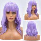 Halflange Paarse Dames Pruik Met Pony Vrouwen Paars Haarstuk, Verzenden, Nieuw, Pruik of Haarverlenging