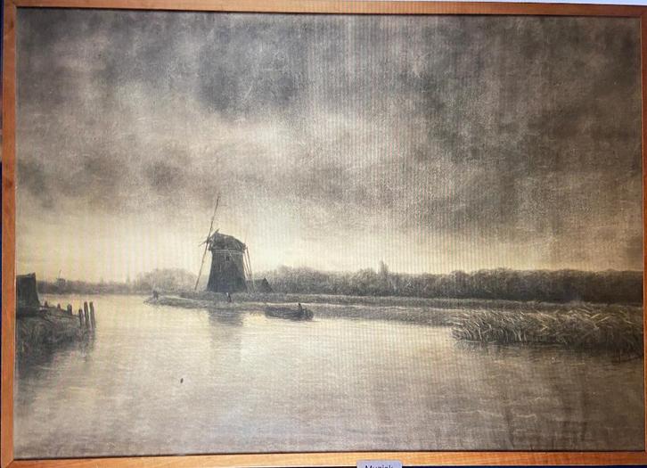 P.J. Mak, prent van molengezicht met waterboezem., Antiek en Kunst, Kunst | Schilderijen | Klassiek, Ophalen of Verzenden