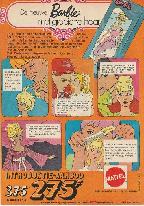 Retro reclame 1971 Mattel Barbie pop met groeiend haar, Verzamelen, Retro, Overige typen, Verzenden