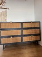 Rotan brede ladekast zwart hout effect., Ophalen, Zo goed als nieuw, 25 tot 50 cm, Minder dan 100 cm