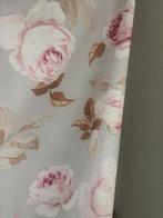 Lichtblauwe Gordijnen met roze rozen, Ophalen of Verzenden, Gebruikt, 200 cm of meer