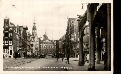 Amsterdam - Raadhuisstraat Acherzijde Paleis, Verzamelen, Ansichtkaarten | Nederland, Ongelopen, Noord-Holland, 1940 tot 1960