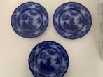 3 antieke flow blue borden Engeland, Ophalen of Verzenden