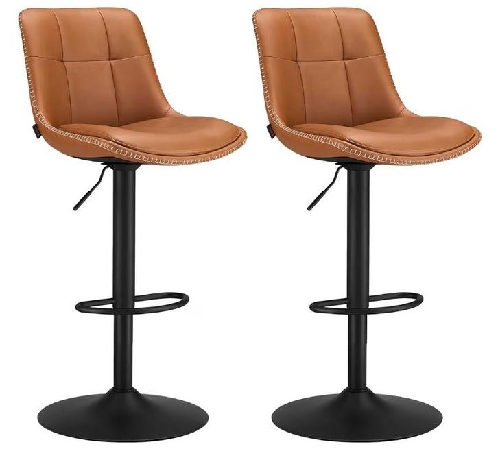 2x Luxe Barkrukken Bruin, Huis en Inrichting, Barkrukken, Nieuw, Leer, Metaal, 2 krukken, In hoogte verstelbaar, Met voetsteun