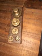 Antieke Koperen Gewichten in Houten Blok, Antiek en Kunst, Ophalen of Verzenden