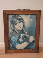 Retro vintage meisje met hond Bragolin?, Antiek en Kunst, Kunst | Schilderijen | Klassiek, Ophalen of Verzenden