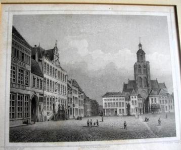 Ingelijste ets van de Groote Markt Bergen op Zoom beschikbaar voor biedingen