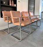 Zes cognac leder Henders & Hazel design eetkamerstoelen, Henders en Hazel, Zo goed als nieuw, Metaal, Henders en Hazel
