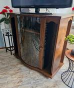 Eiken Tv meubel met glasdeur en cd rekjes, Antiek en Kunst, Ophalen