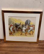 Vintage schilderij | olifanten scenario India, Antiek en Kunst, Ophalen of Verzenden