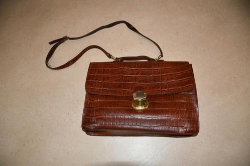 Bruine aktentas in kunst krokoleder, Sieraden, Tassen en Uiterlijk, Tassen | Schooltassen, Zo goed als nieuw, Schoudertas, 30 tot 40 cm