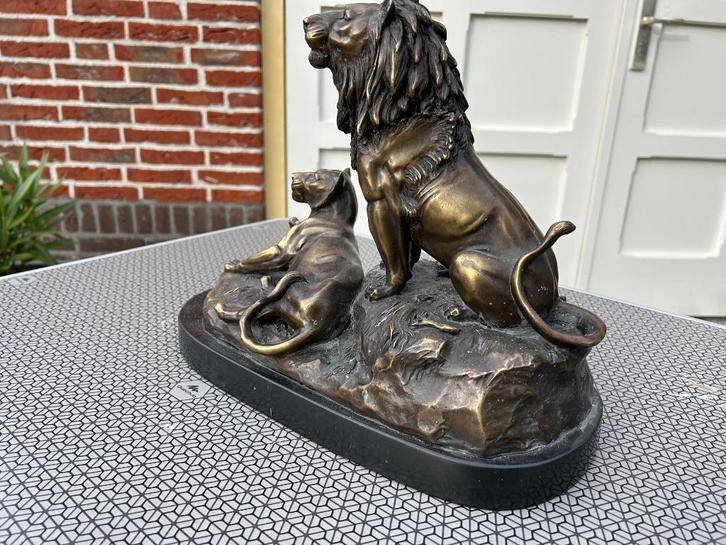 Bronzen sculptuur Leeuw en Leeuwin, Art Nouveau, G. Gardet, Antiek en Kunst, Antiek | Koper en Brons, Brons, Ophalen of Verzenden