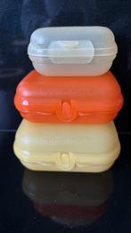 3 Tupperware Snackdoosjes -smartclip, Ophalen of Verzenden, Gebruikt, Geel, Bus of Trommel