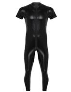 Heren zwarte catsuit sexy wetlook jumpsuit bodysuit leren, Nieuw, Kleding, Verzenden