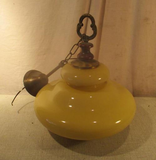 Prachtige Antieke Glazen Hanglamp - 30D, Huis en Inrichting, Lampen | Hanglampen, Zo goed als nieuw, Minder dan 50 cm, Glas, Metaal